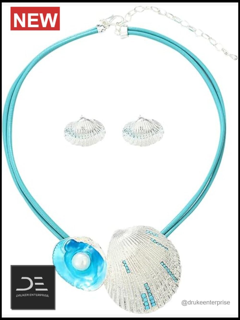 Chunky Statement Jewelry Set - Shell Necklace & Earrings Set for Women - Party